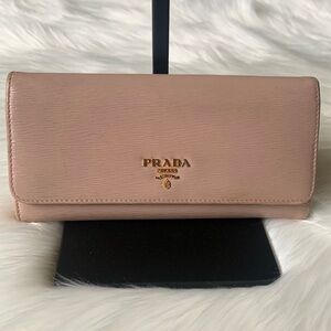 Authentic Prada Saffiano Long bifold flap wallet Blush/nude color.